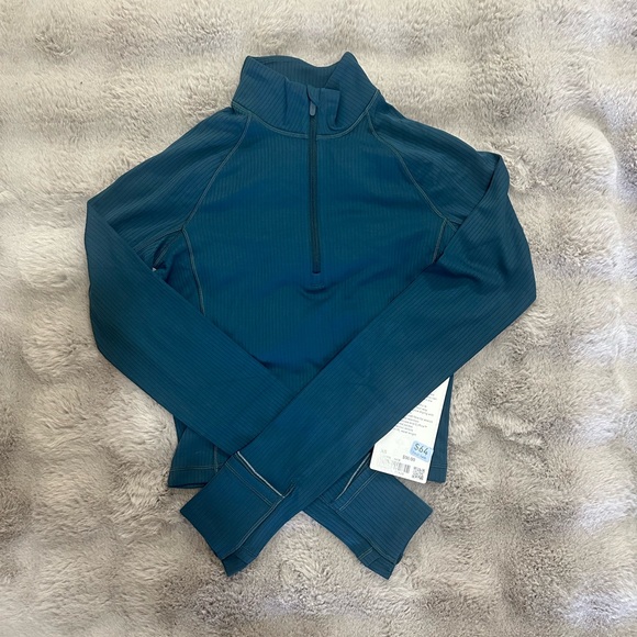 NWT Lululemon It's Rulu Ribbed Cropped Half Zip Updated Indochine Blue Size XS - Picture 4 of 6